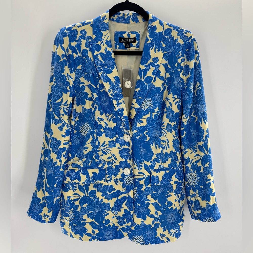 J.Crew Drapey Long Parke Printed Blazer Cupro Blend In Sail Blue Size 0 NWT
